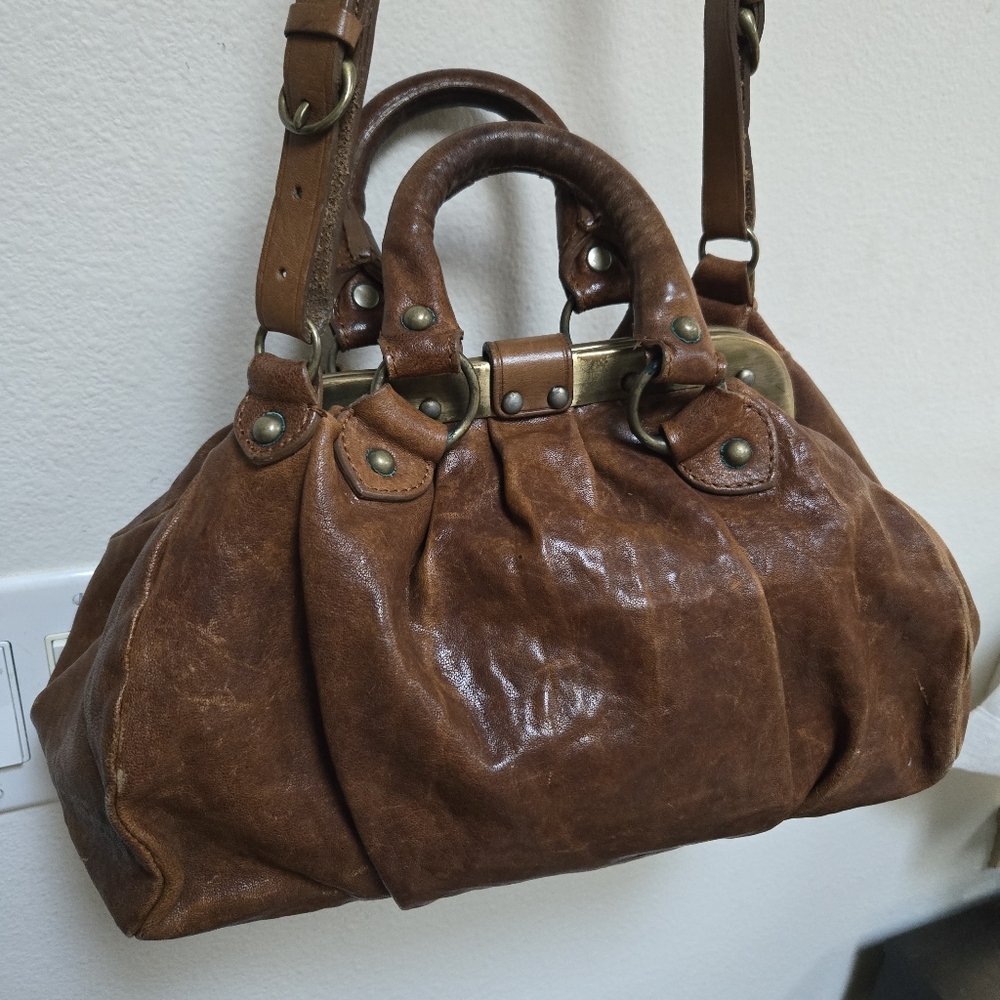 AllSaints Brown Leather Crossbody Satchel
